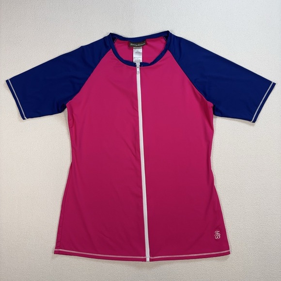 Tommy Bahama Other - Tommy Bahama Deck Piping Rash Guard Women's L Pink Full Zip Stretch TSW10931C